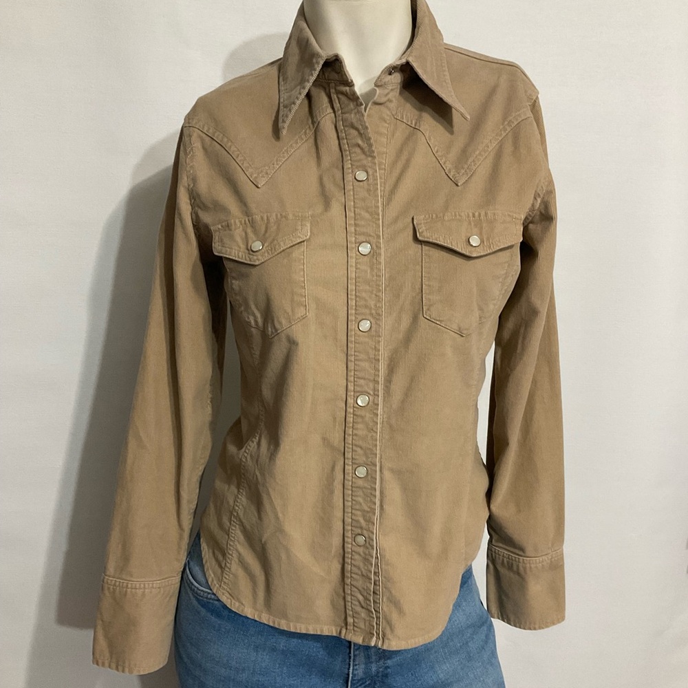 Vintage Y2K Gap Stretch Western Corduroy Pearl Snap Shirt Size Small